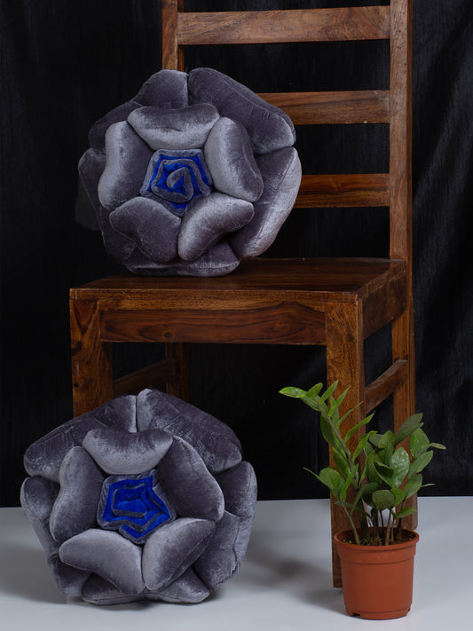 HOSTA HOMES Set Of 2 Grey  Blue Flower Shaped Cushions image 0