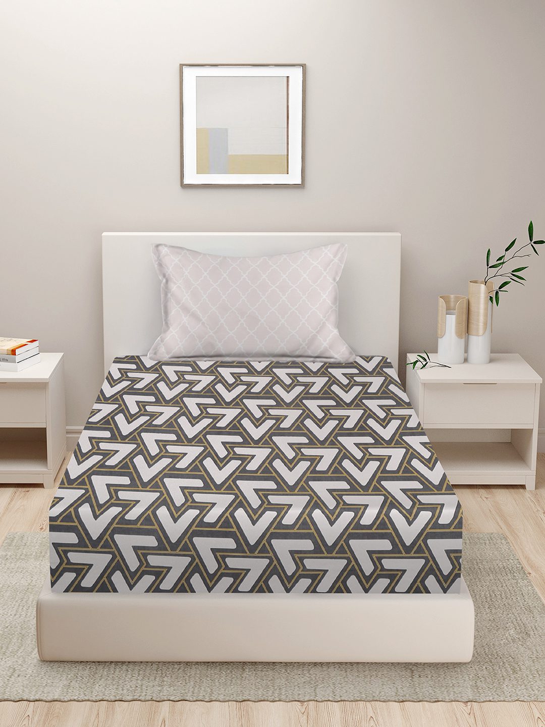 280 TC GEOMETRIC DESIGN MULTICOLOR SINGLE BED SHEET WITH 1 PILLOW COVER BY HOSTA HOMES image 1