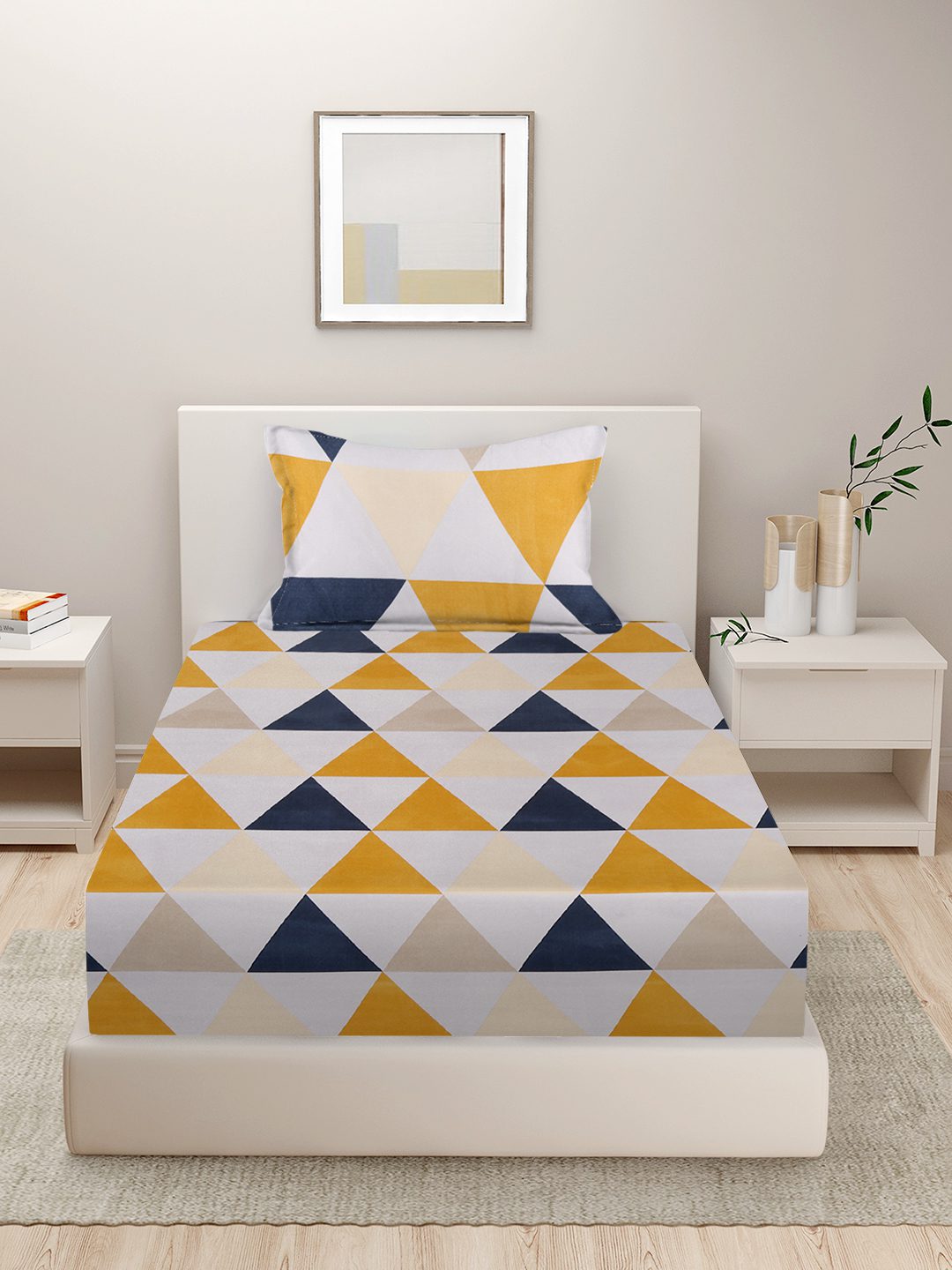 280 TC GEOMETRIC DESIGN MULTICOLOR SINGLE BED SHEET WITH 1 PILLOW COVER BY HOSTA HOMES image 1