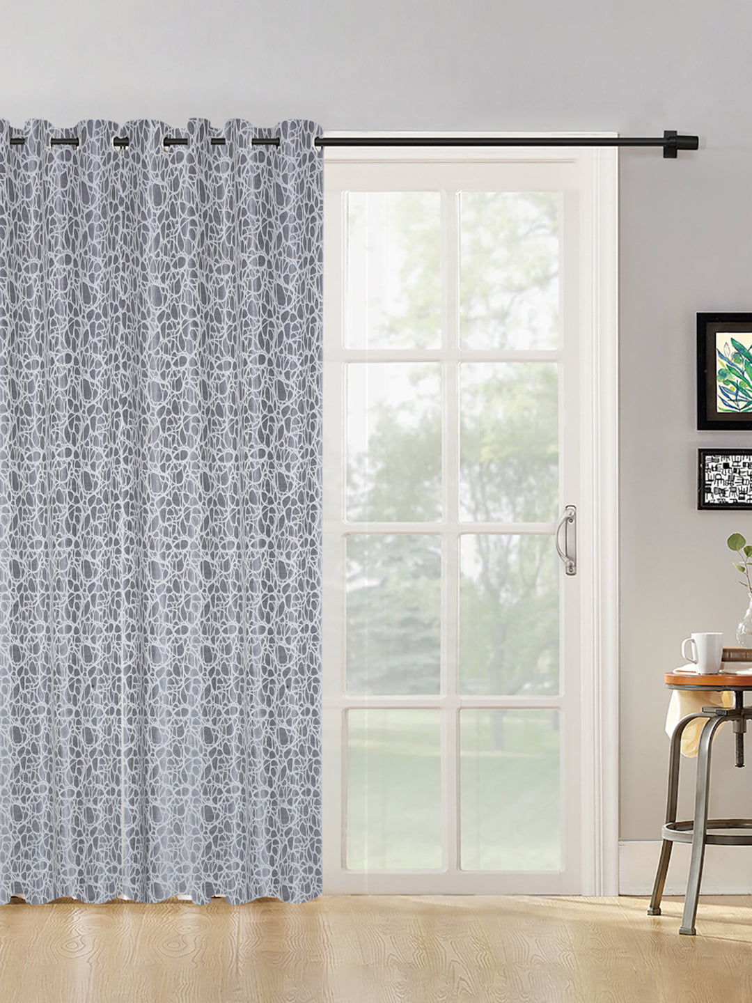 Self-Textured Geometric Pattern Polyester Curtains - Window & Door Size - 8x4, Pack of 1 image