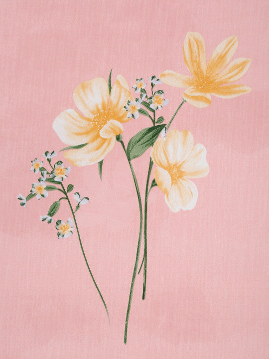 Pink Floral Pure Cotton 280 TC Fitted King Fine Bedsheet with 2 Pillow Covers-100 x 108 inches