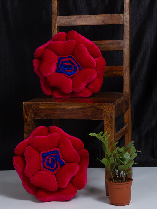 HOSTA HOMES Set Of 2 Maroon  Blue Flower Shaped Cushions image 0