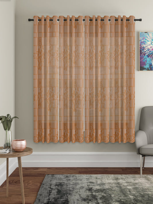 Checkered Floral Design Window Curtain Pack of 4 image 0