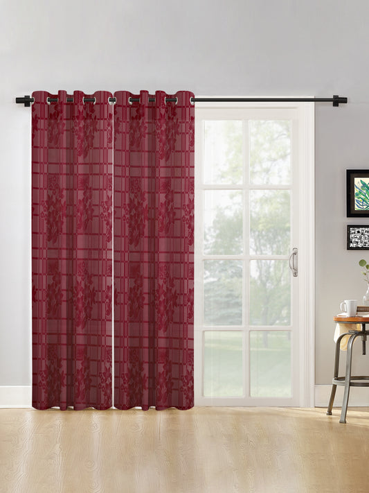 Checkered Floral Design XL Door Curtain Pack of 2 image 0