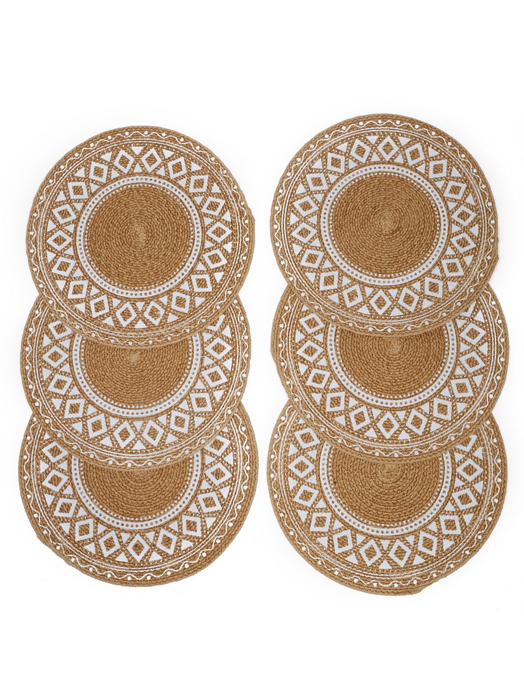 Brown & White Jute Printed Table Placemats - Pack of 6 image