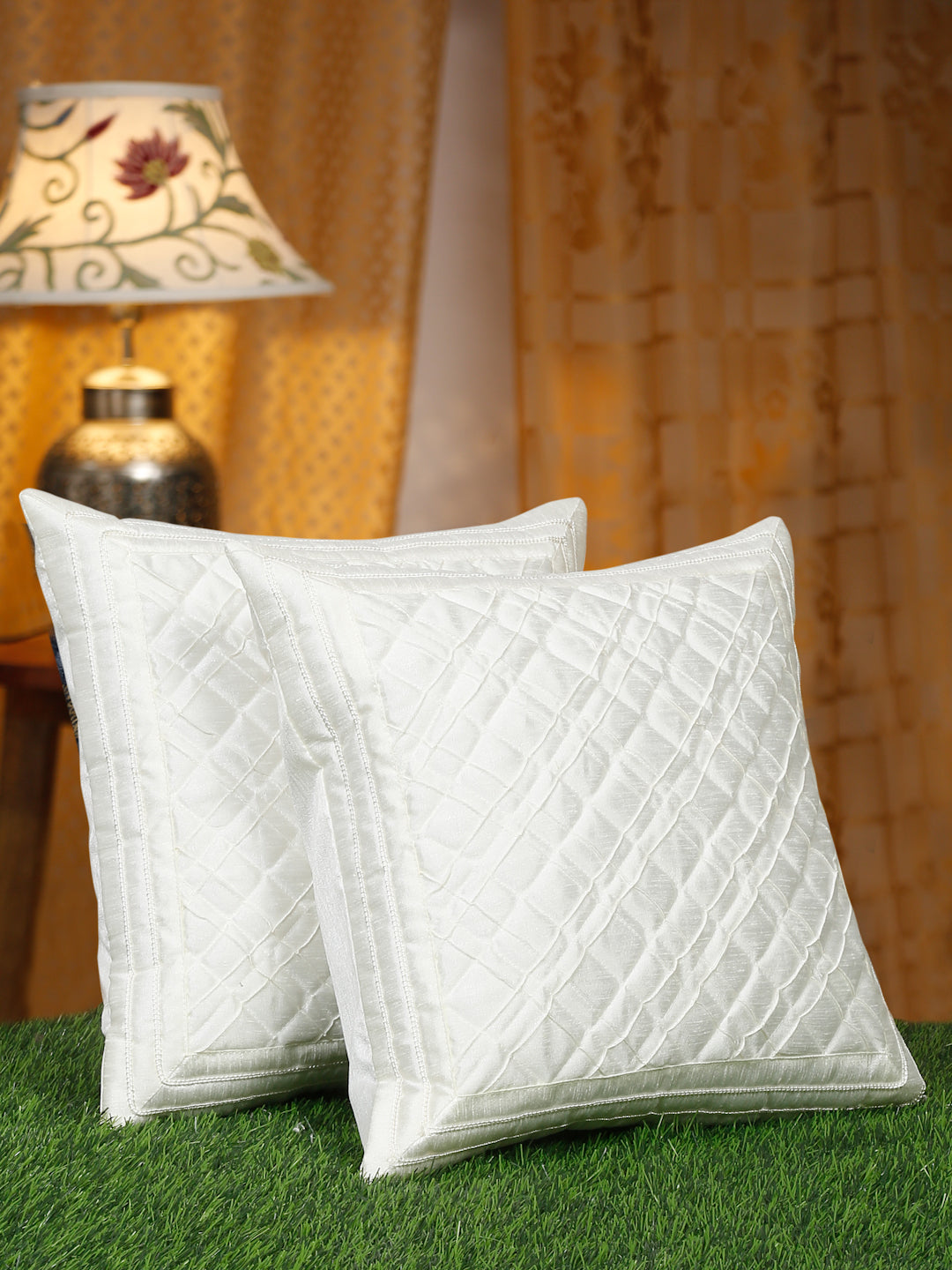SELF PATTERENED POLYESTER FABRIC CUSHION COVERS - Pack of 2 image