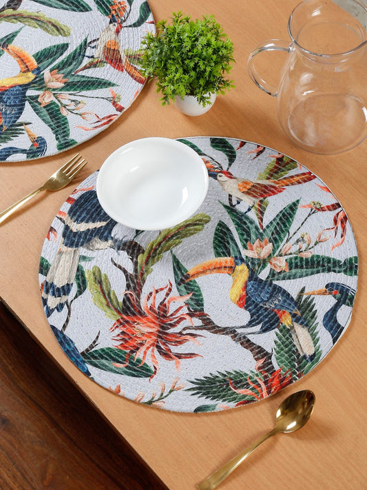 White & Green Printed Pure Cotton Table Placemats image 0
