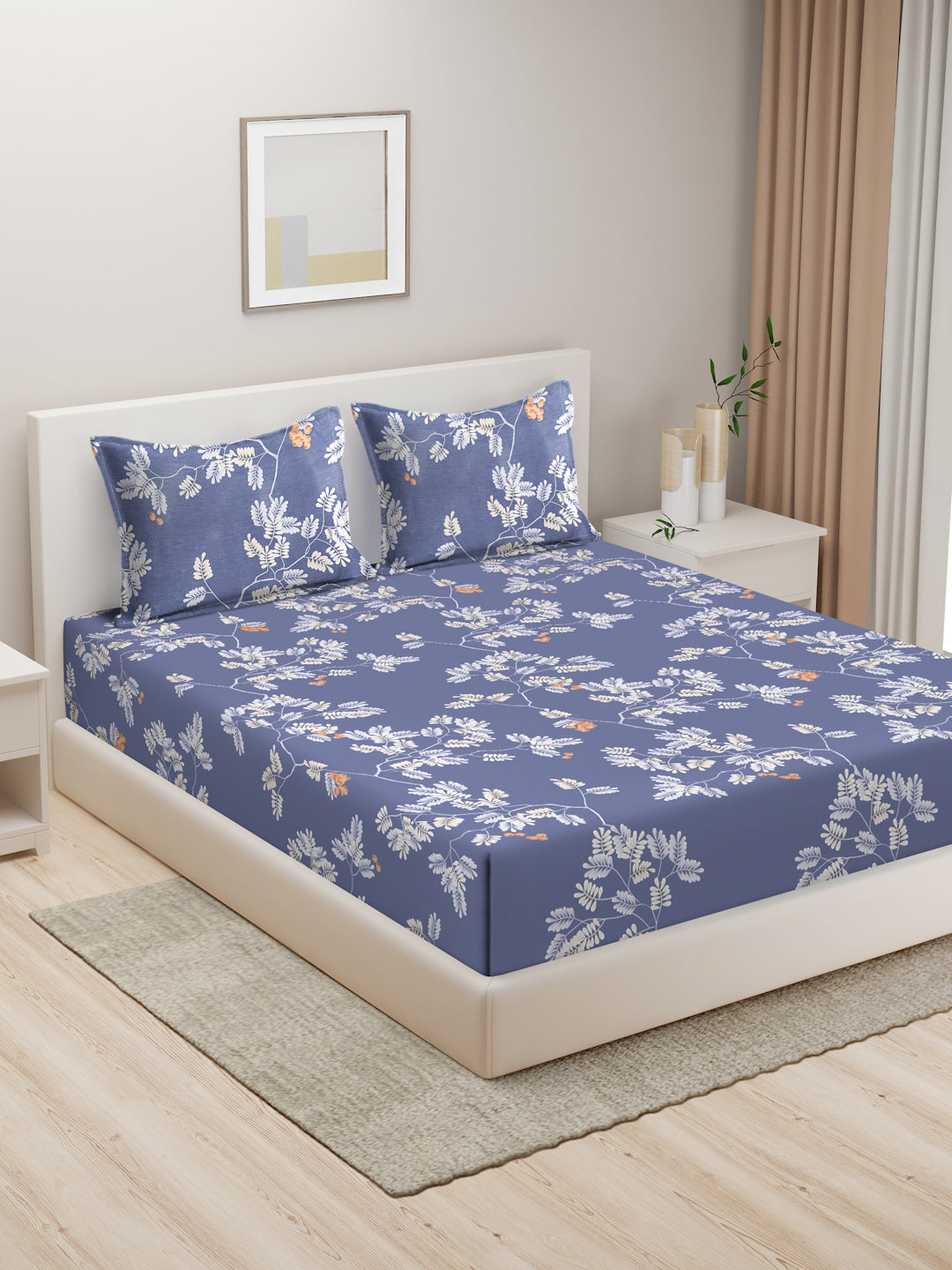 Hosta Homes Floral Design Multicolored Bed Sheet With Pillow Covers - King Size image