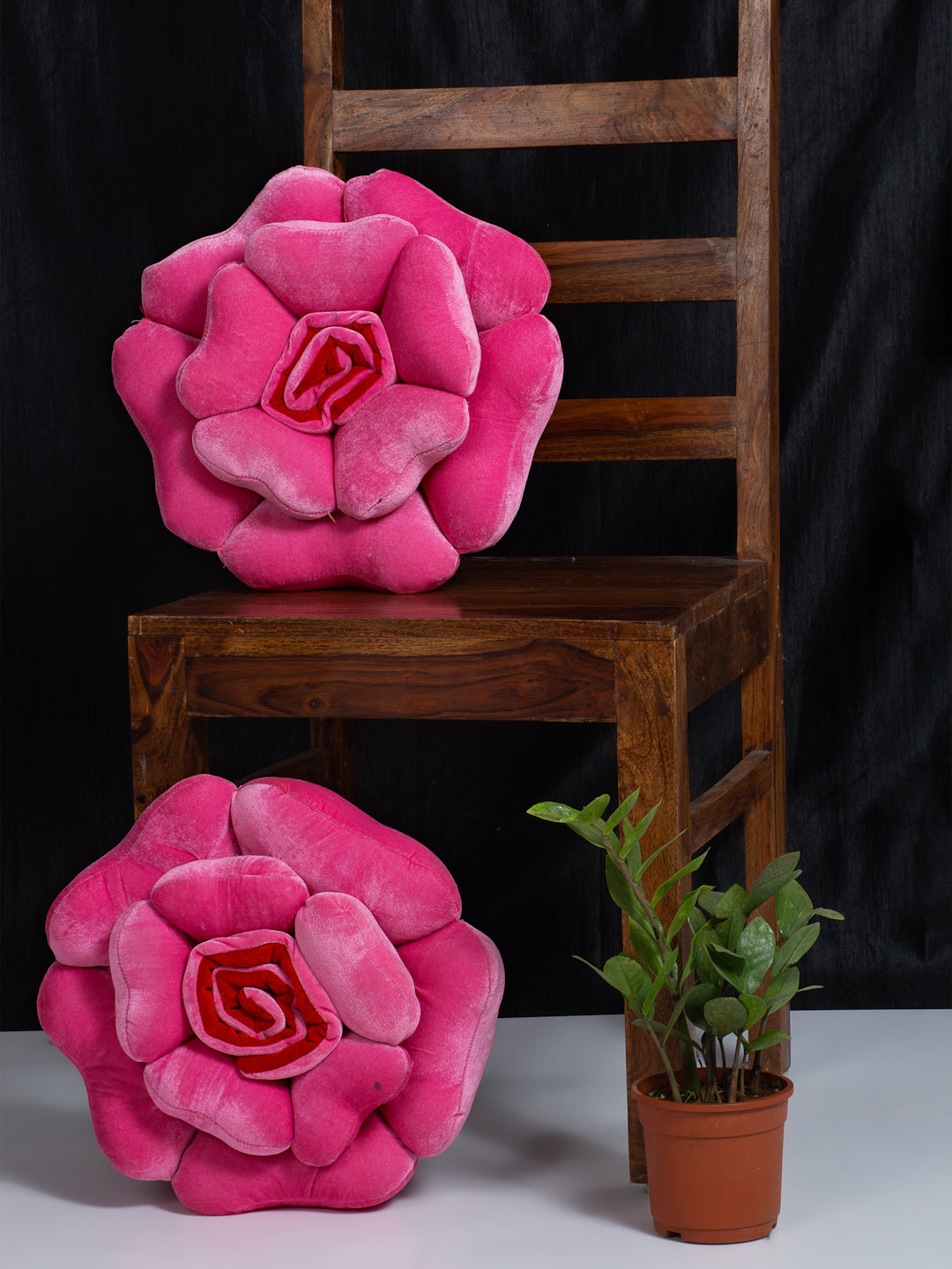 HOSTA HOMES Set Of 2 Pink Velvet Flower Shaped Cushions image 0
