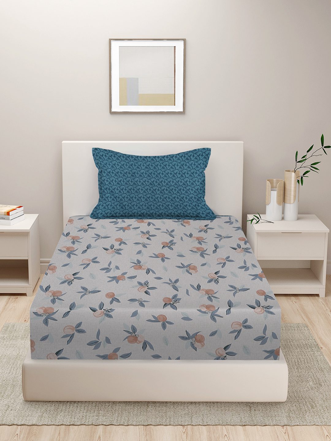 280 TC GEOMETRIC DESIGN MULTICOLOR SINGLE BED SHEET WITH 1 PILLOW COVER BY HOSTA HOMES image 1