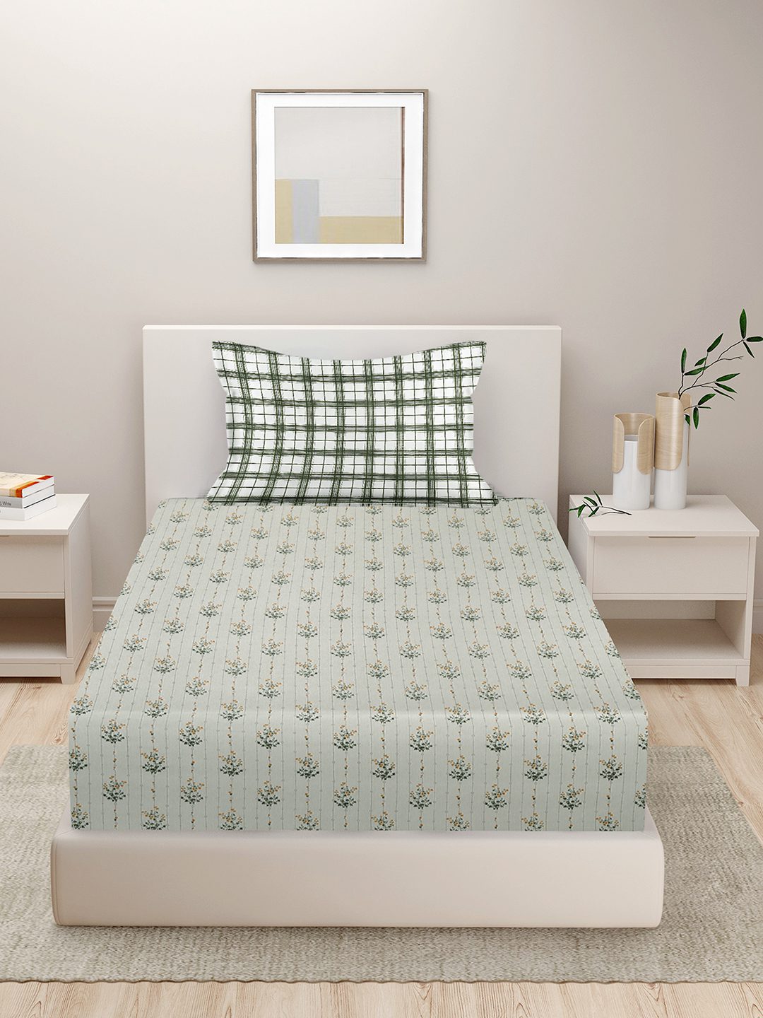 280 TC GEOMETRIC DESIGN MULTICOLOR SINGLE BED SHEET WITH 1 PILLOW COVER BY HOSTA HOMES image 1