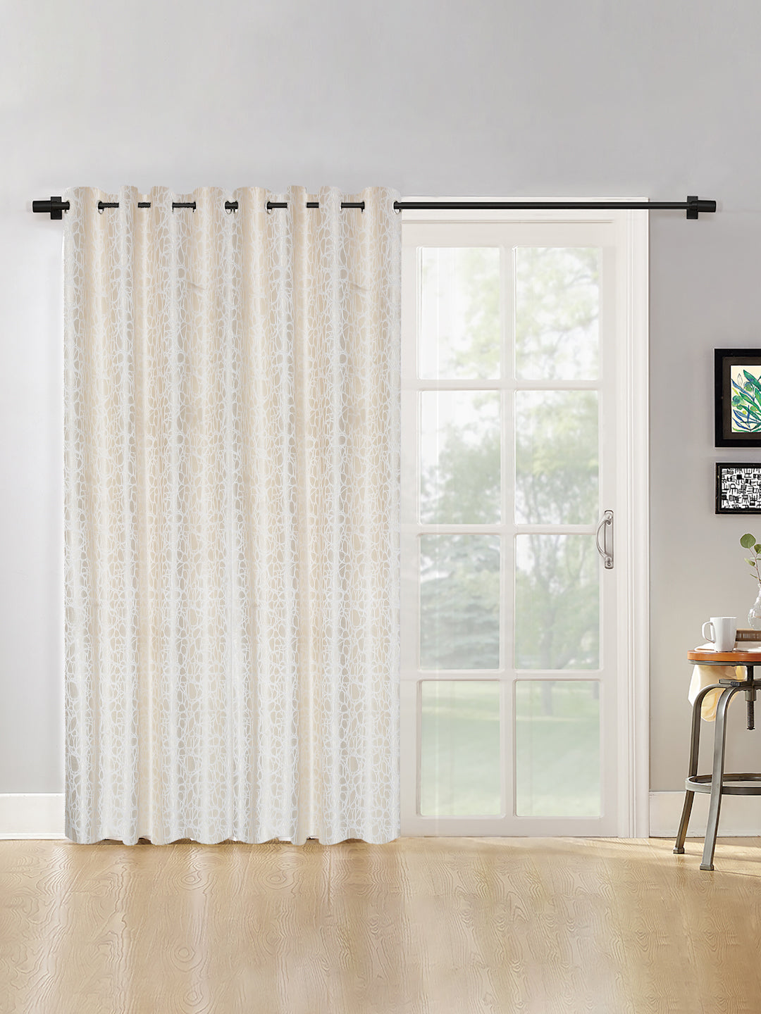 Self-Textured Geometric Pattern Polyester Curtains - Window & Door Size - 8x4, Pack of 2 image