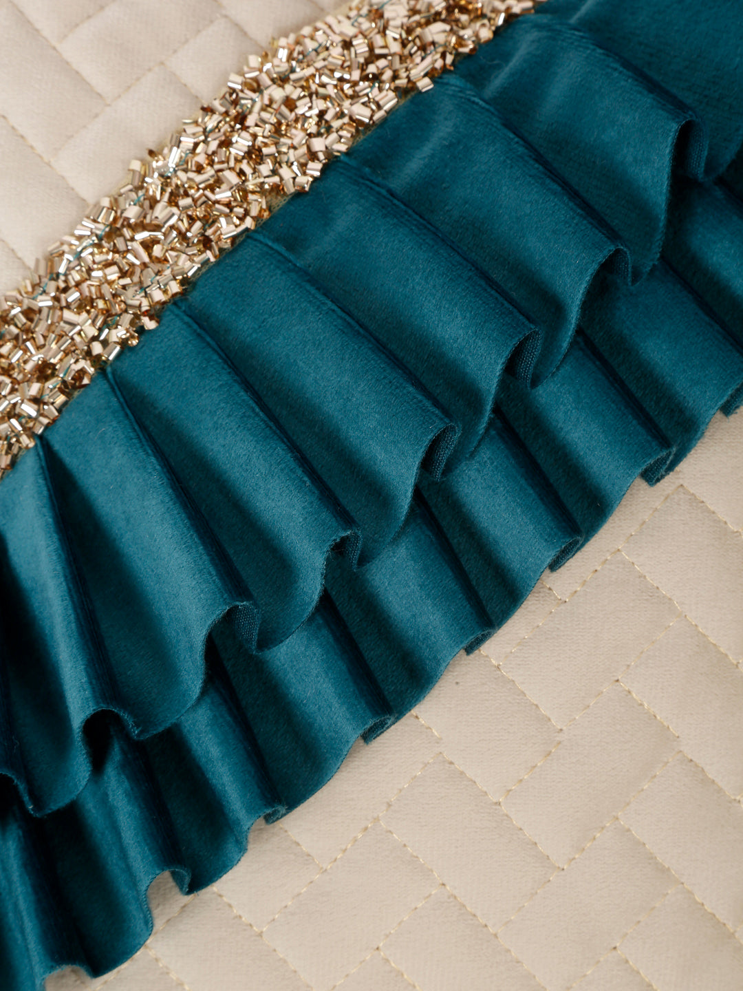 Quilted Velvet Frill Cushion Covers with Zipper image 2