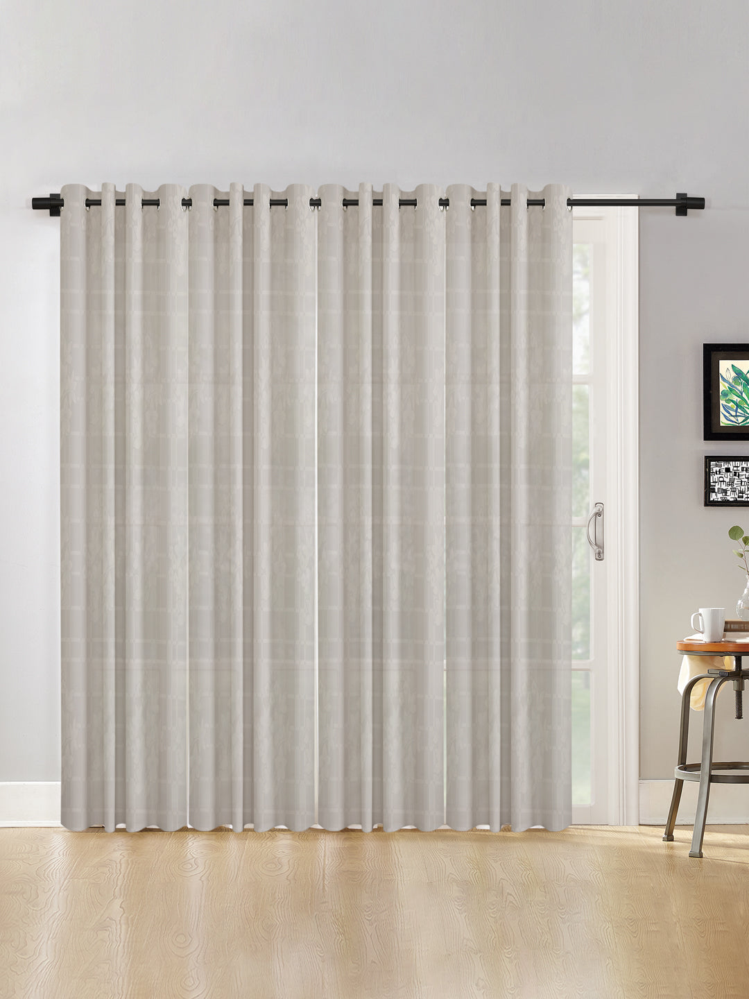 Checkered Floral Design XL Door Curtain Pack of 4 image 0