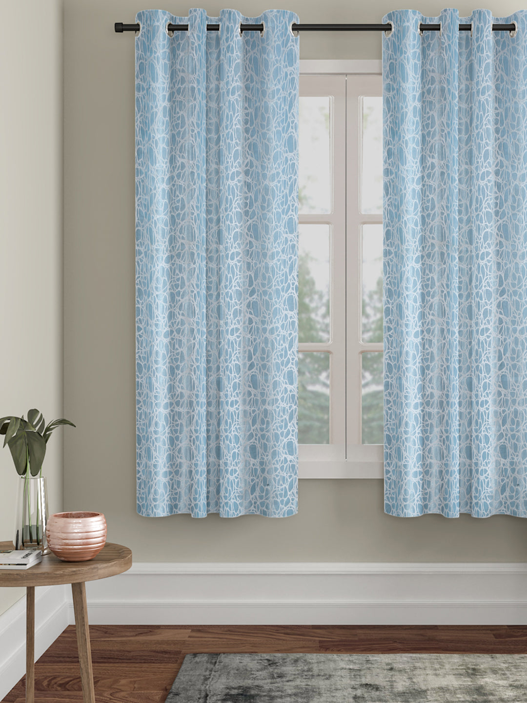 Self-Textured Geometric Pattern Polyester Curtains - Window & Door Size - 5x4, Pack of 1 image