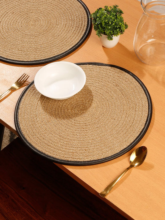 Beige & Black Self-Design Jute Round Reversible Table Placemats image 0