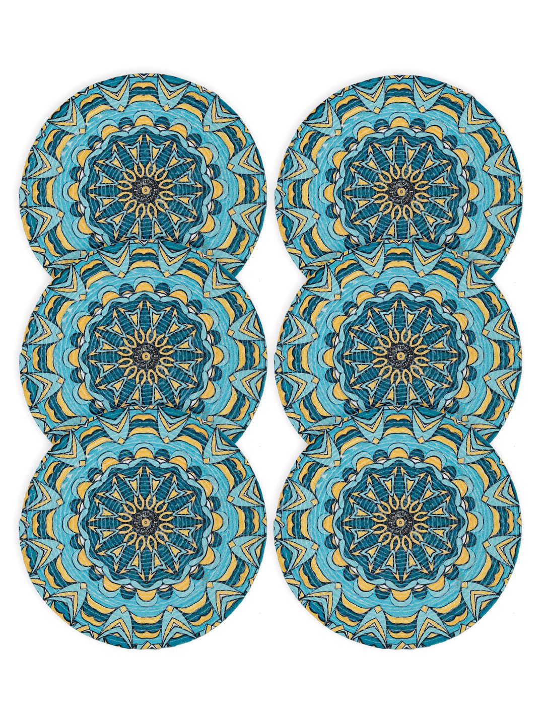 Blue & Yellow Printed Pure Cotton Table Placemats - Pack of 6 image