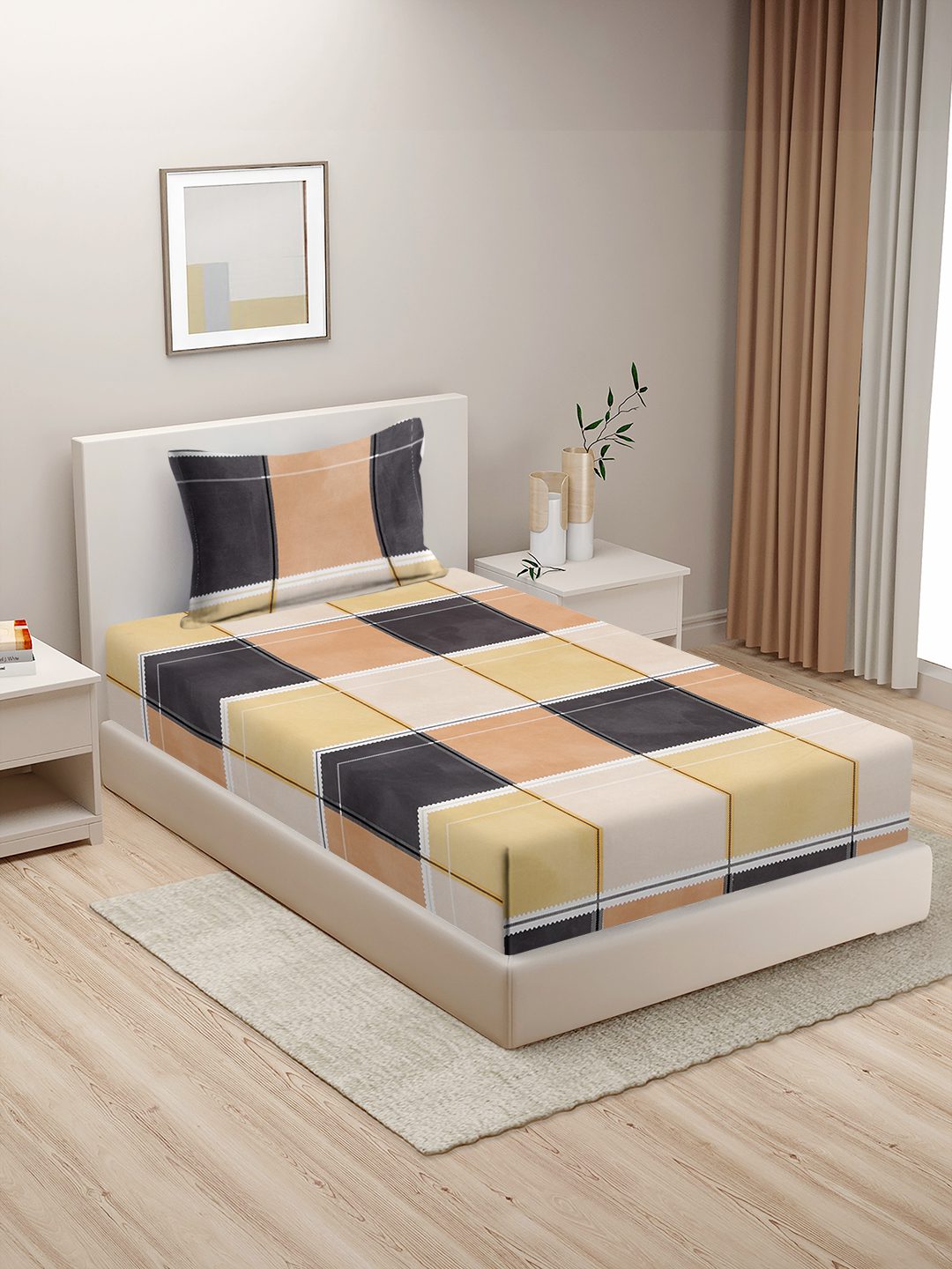 280 TC GEOMETRIC DESIGN MULTICOLOR SINGLE BED SHEET WITH 1 PILLOW COVER BY HOSTA HOMES image 0