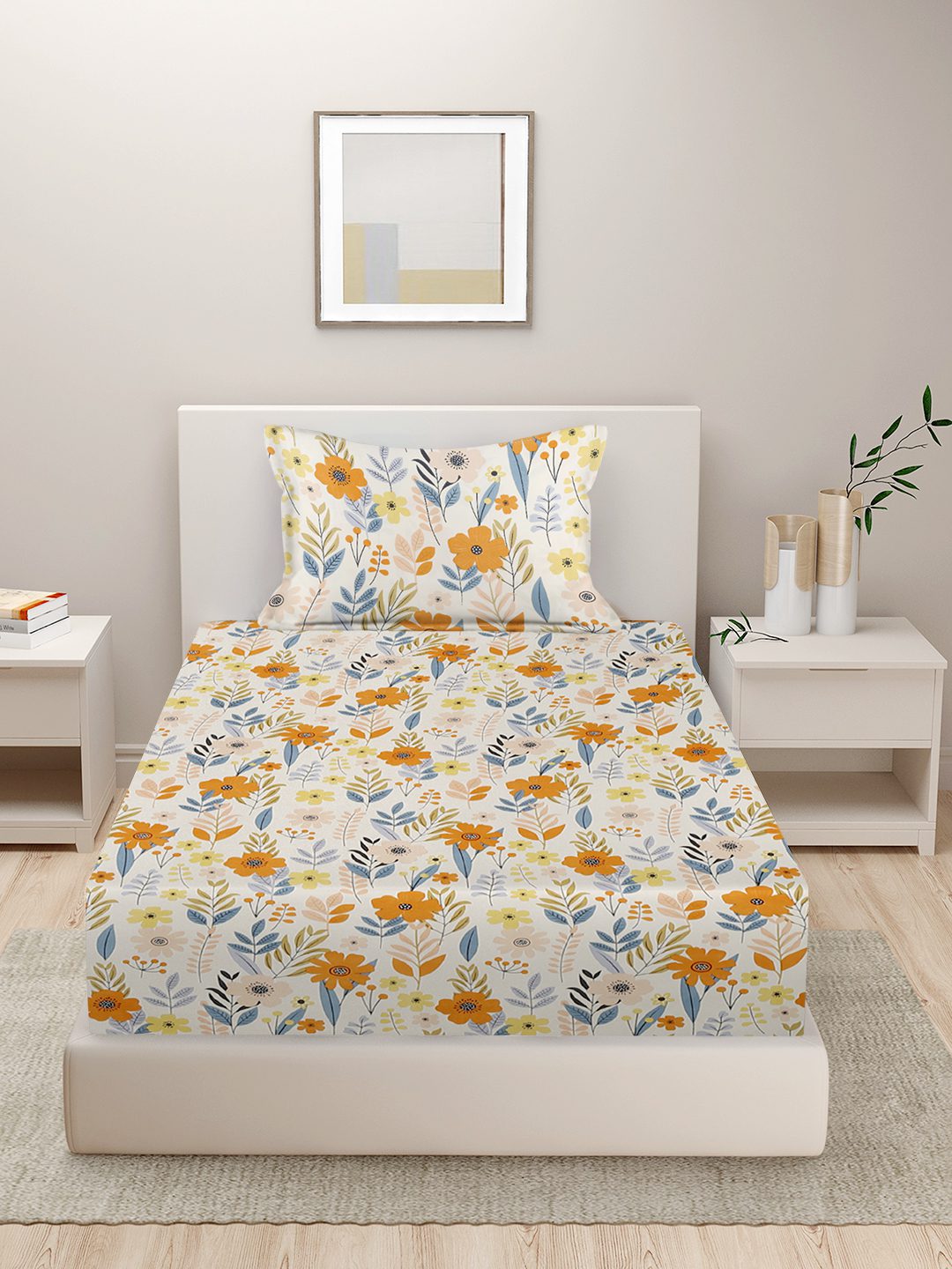 280 TC FLORAL DESIGN MULTICOLOR SINGLE SIZE BED SHEET WITH 1 PILLOW COVER BY HOSTA HOMES image 1