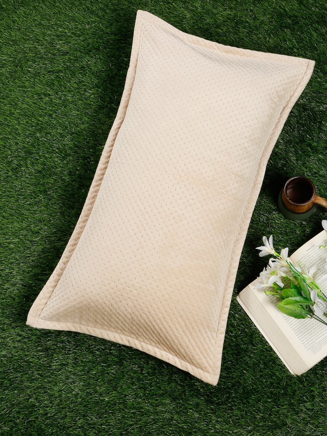 ULTRASONIC Poly velvet Abstract Pillow Cover (Pack of 1) by Hosta Homes - Cream image