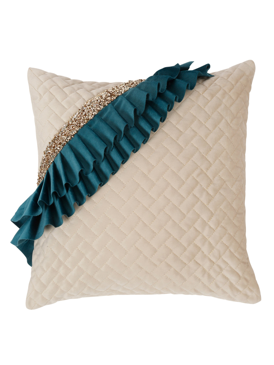Quilted Velvet Frill Cushion Covers with Zipper image 1