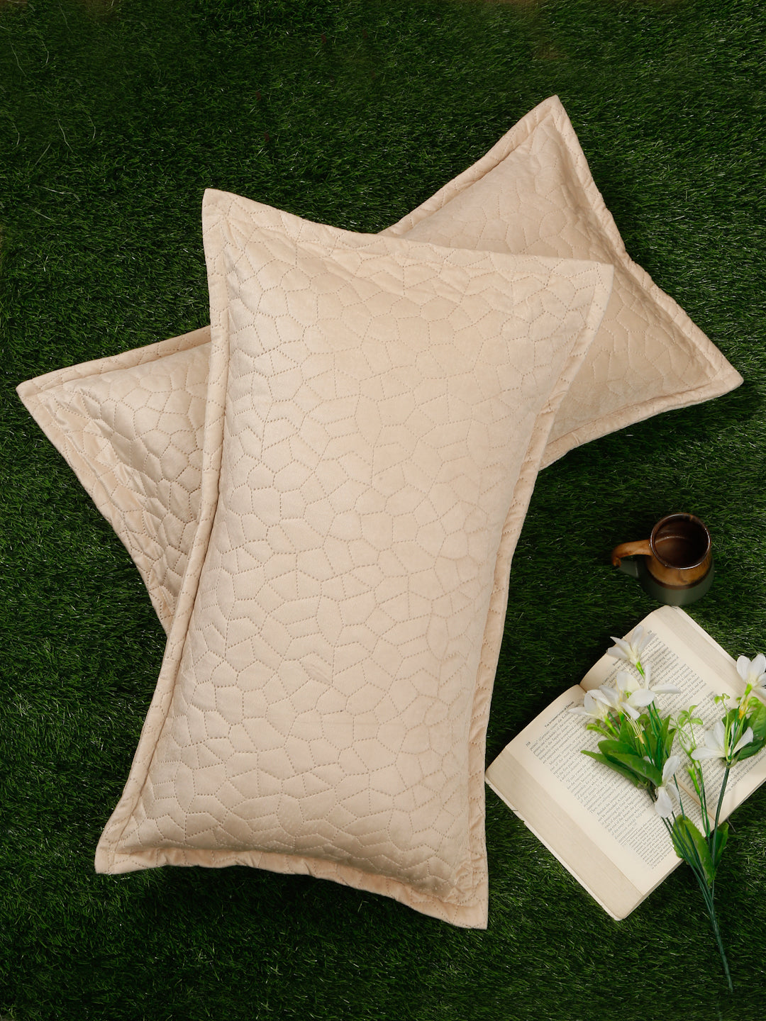 ULTRASONIC Poly velvet Geometric Pillow Covers (Pack of 2) by Hosta Homes - Cream image