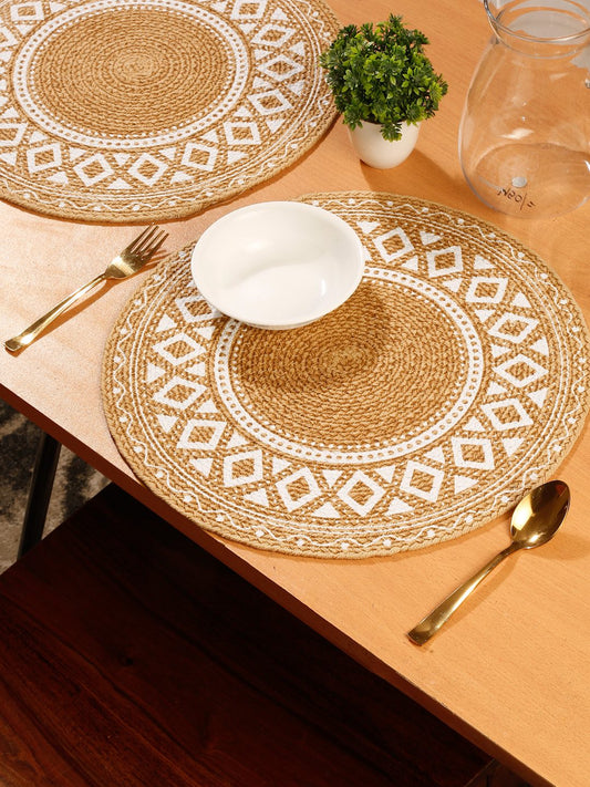 Beige Colored Self Design Jute Table Placemat image 0