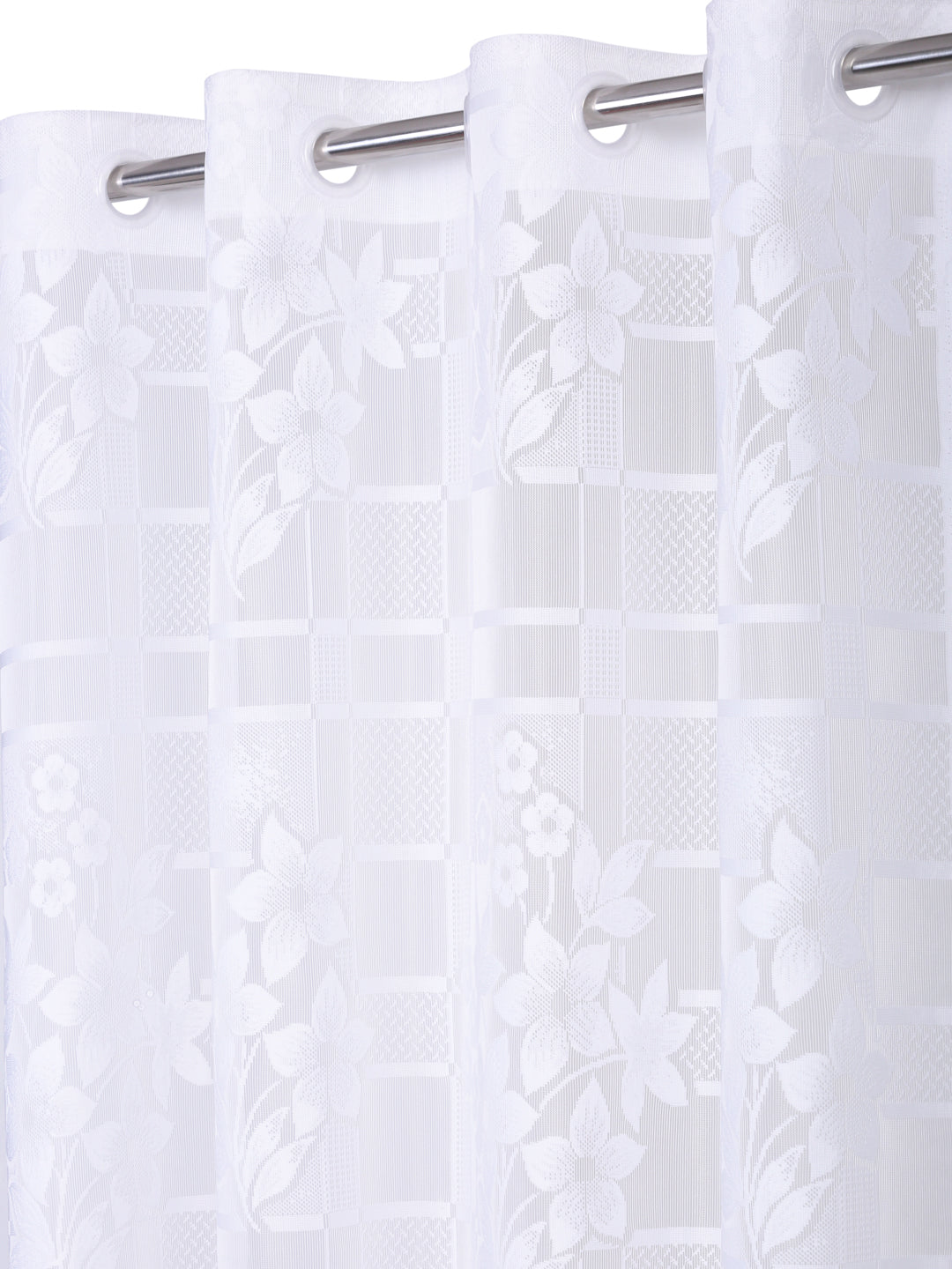 Checkered Floral Design Window Curtain Pack of 4 image 1