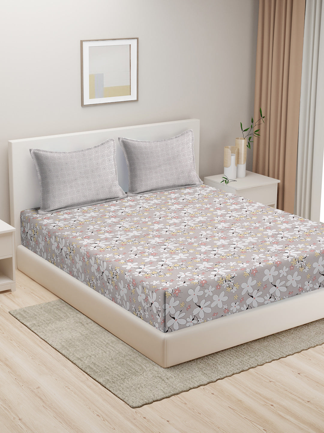 Hosta Homes Floral Design Multicolored Bed Sheet With Pillow Covers - King Size image