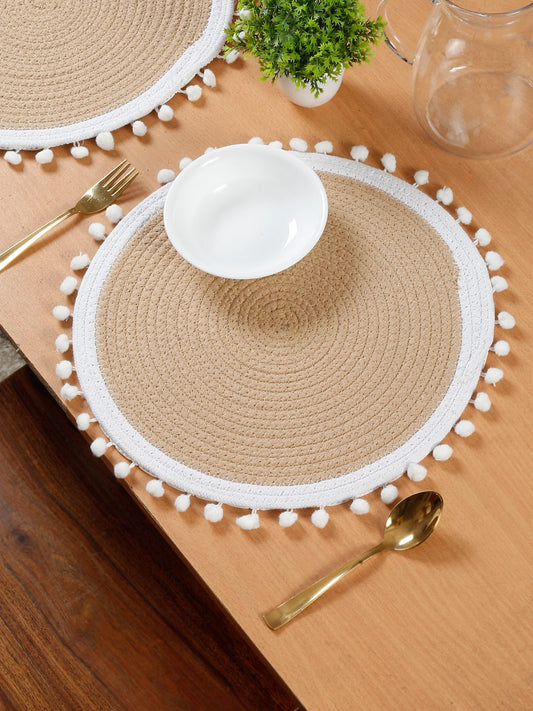 Beige & White Self Design Pure Cotton Table Placemats image 0