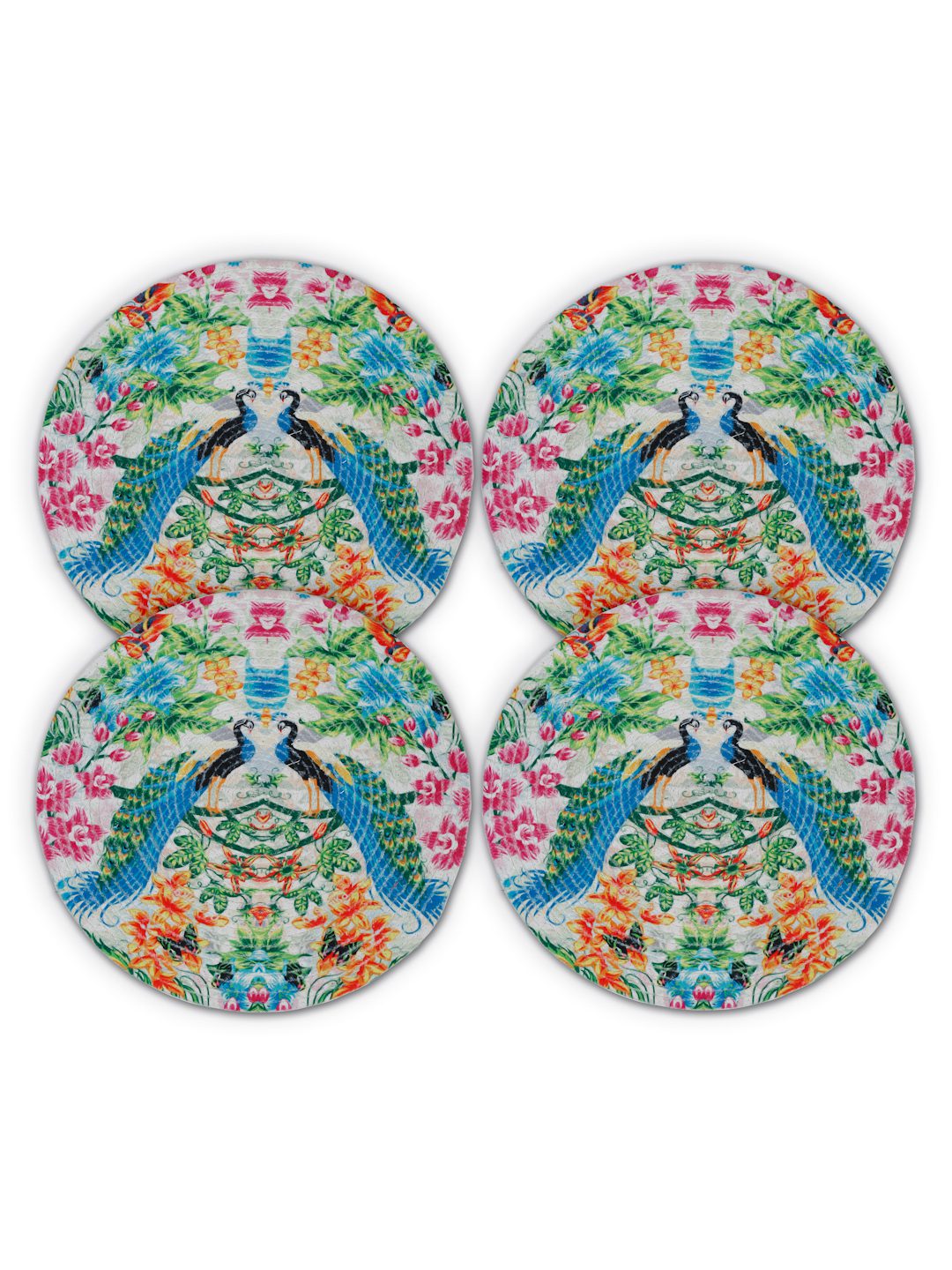 Blue & Pink Printed Pure Cotton Table Placemats - Pack of 4 image