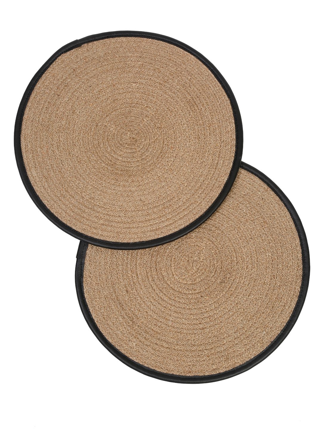 Beige & Black Self-Design Jute Round Reversible Table Placemats image 1