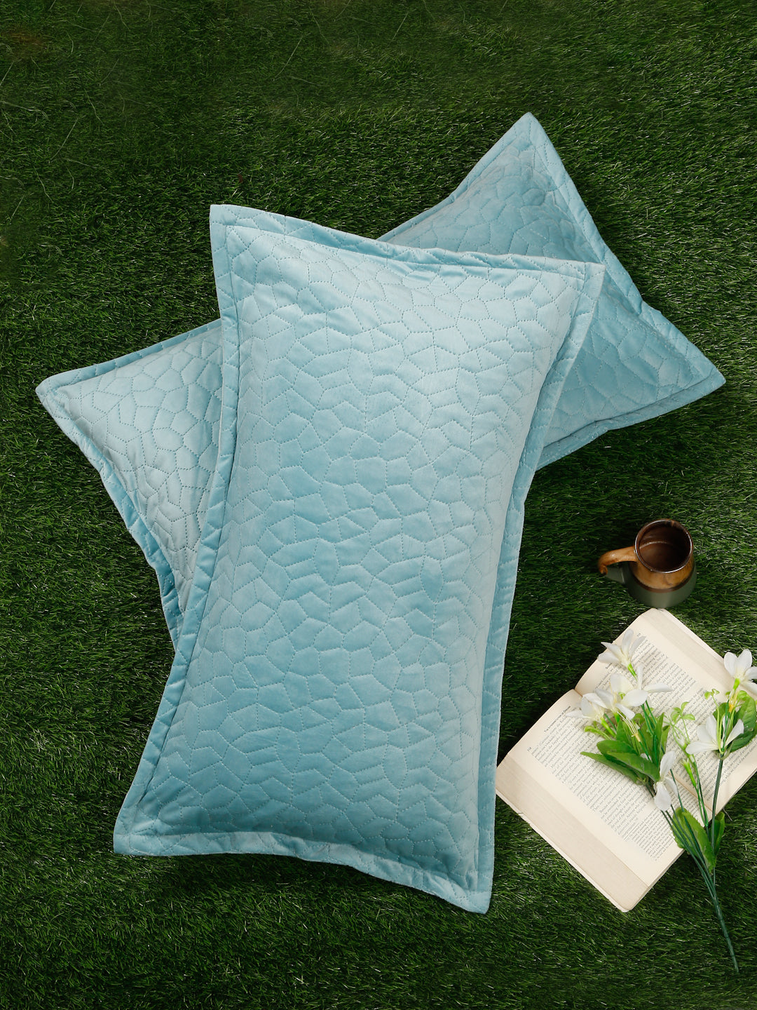 ULTRASONIC Poly velvet Geometric Pillow Covers (Pack of 2) by Hosta Homes - Turquoise Blue image