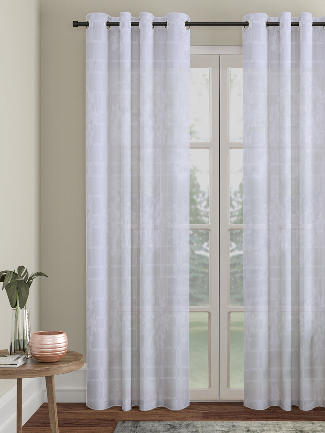 Checkered Floral Design Door Curtain Pack of 1 image 0