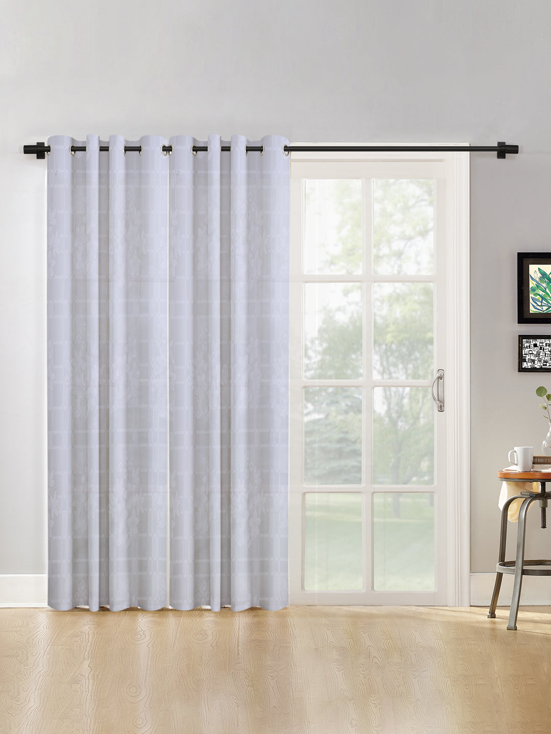 Checkered Floral Design XL Door Curtain Pack of 2 image 0
