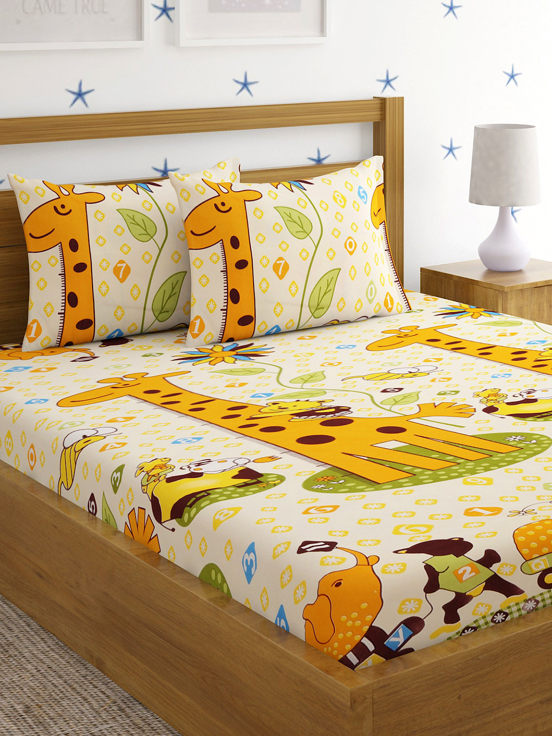 Hosta Homes Jungle Mania Multicolored Kids Bed Sheet With Pillow Covers - Queen Size image