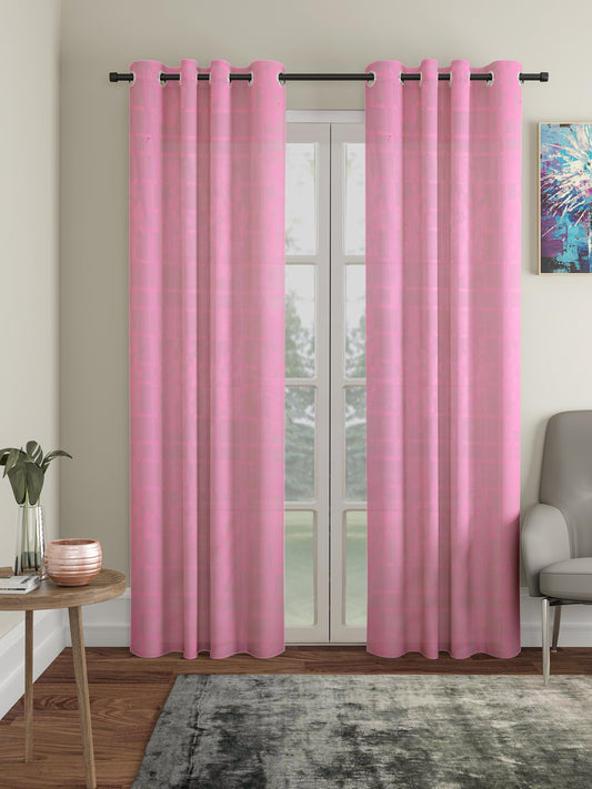 Checkered Floral Design Door Curtain Pack of 2 image 0