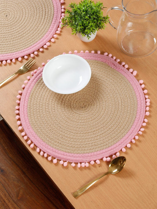 Beige & Pink Self Design Pure Cotton Table Placemat image 0