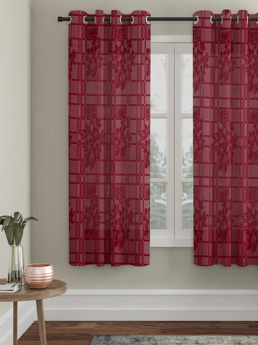 Checkered Floral Design Window Curtain Pack of 1 image 0