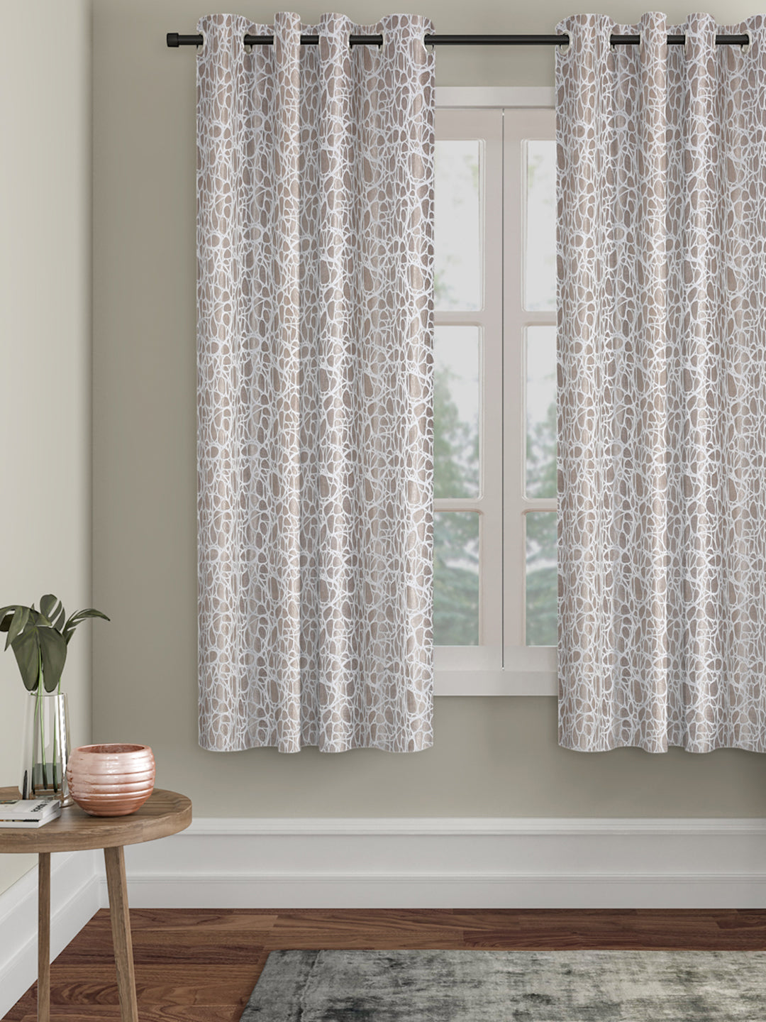 Self-Textured Geometric Pattern Polyester Curtains - Window & Door Size - 6x4, Pack of 1 image