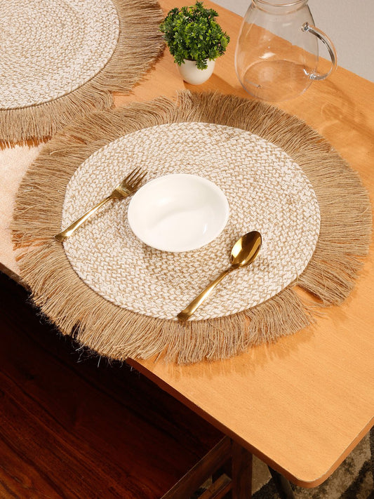 Beige Self Design Jute Reversible Table Placemat image 0