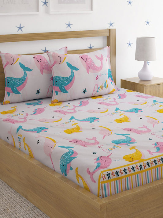 Hosta Homes Dolphin Star Multicolored Kids Bed Sheet With Pillow Covers image 0