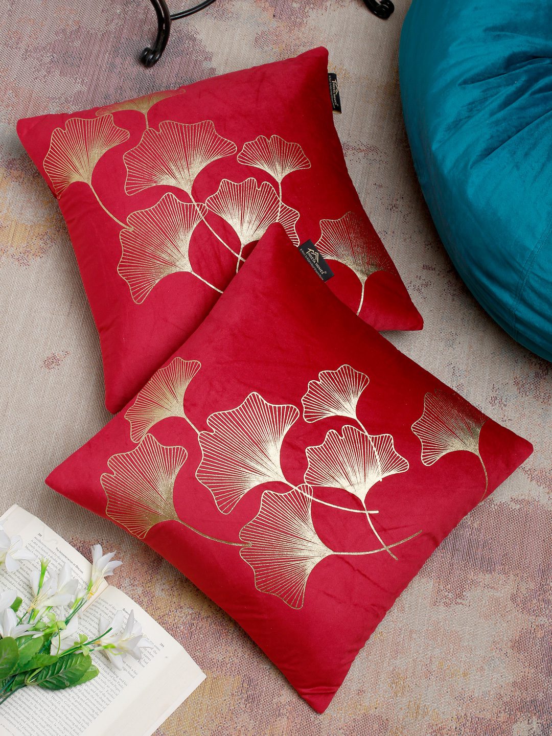 16X16 Soft Velvet, Foil Printed Maroon, Zipper - Pack of 2 image