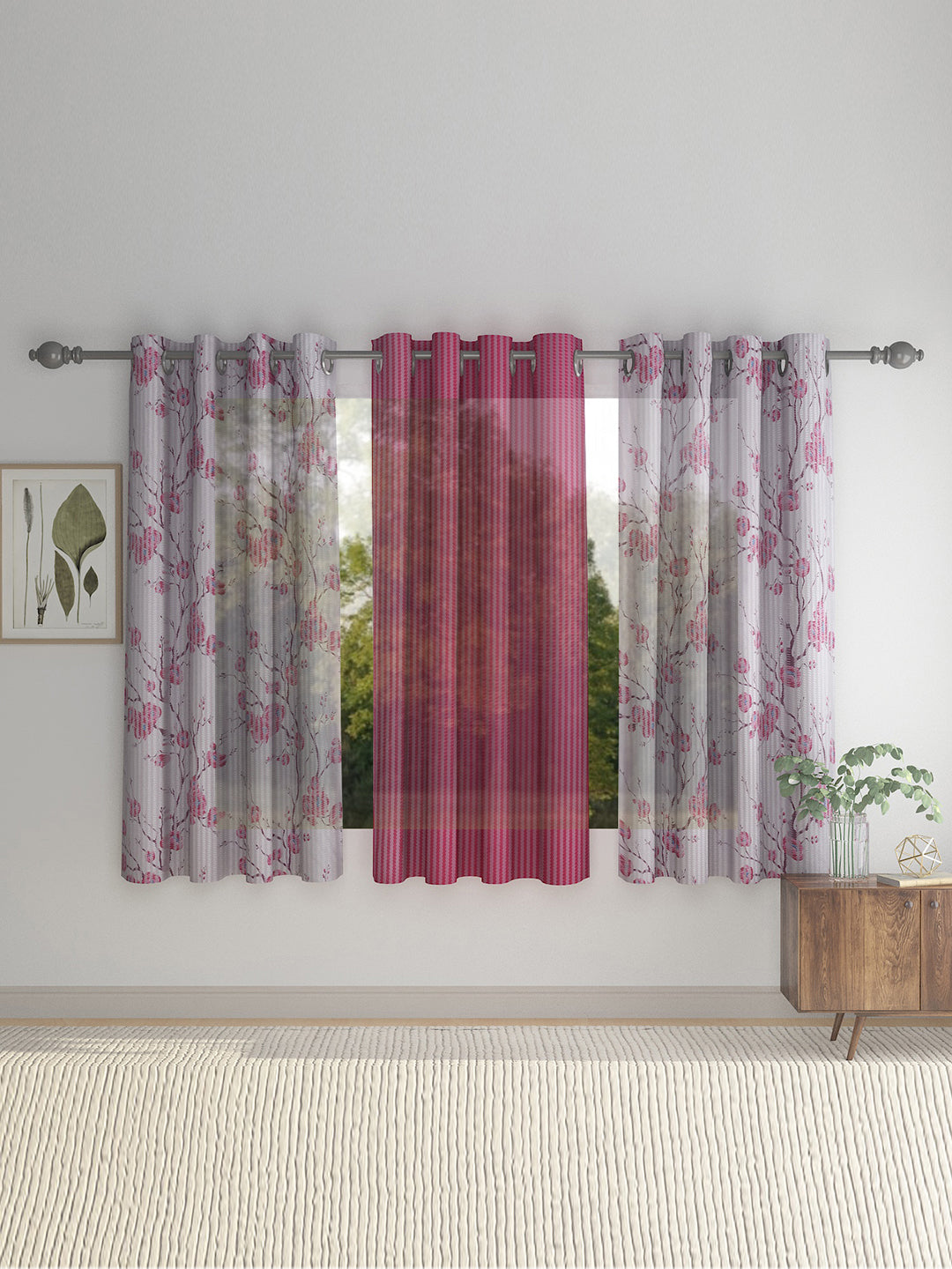 Floral Design Window Curtain Pack of 3 image 0