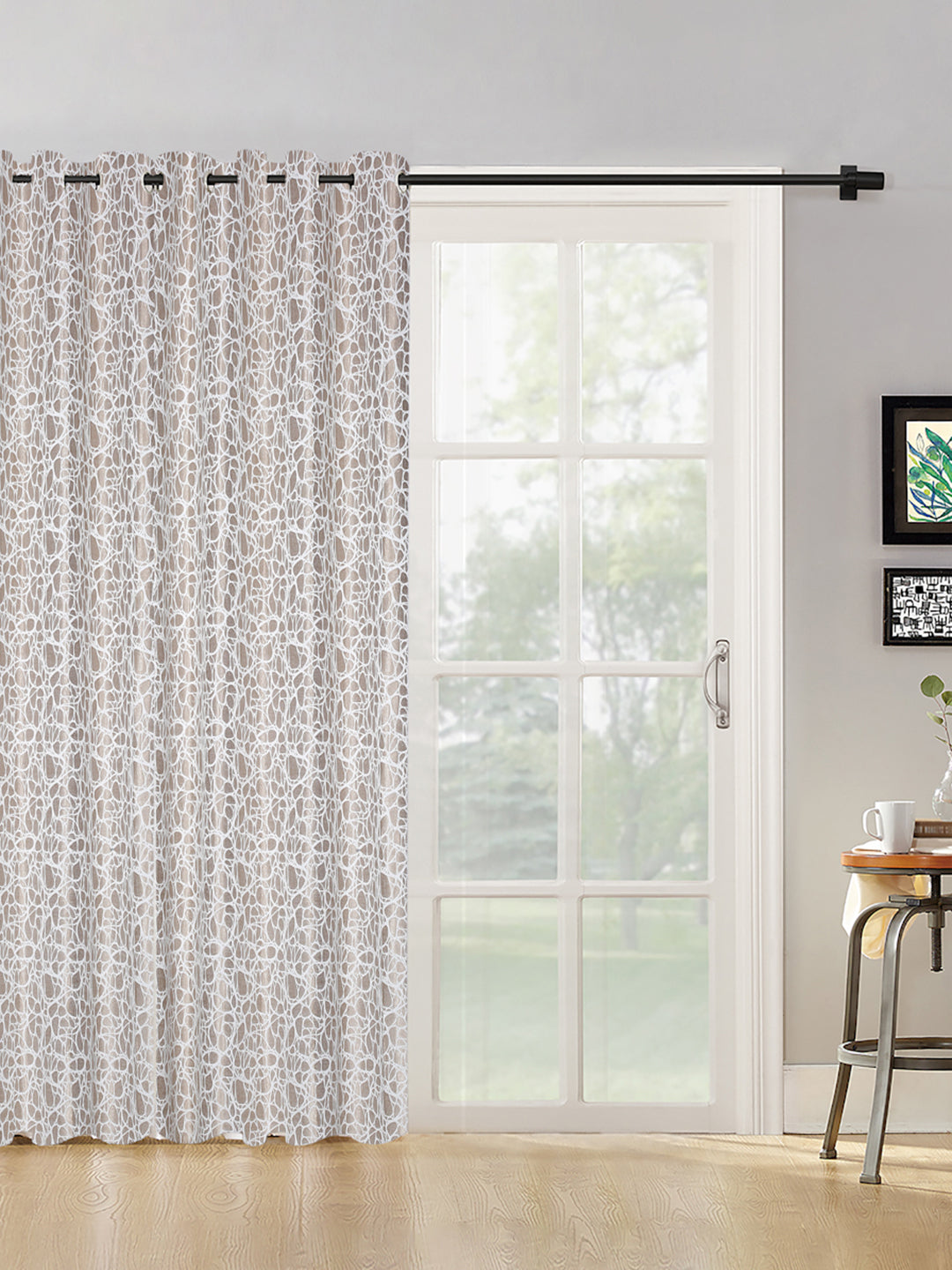 Self-Textured Geometric Pattern Polyester Curtains - Window & Door Size - 7x4, Pack of 1 image