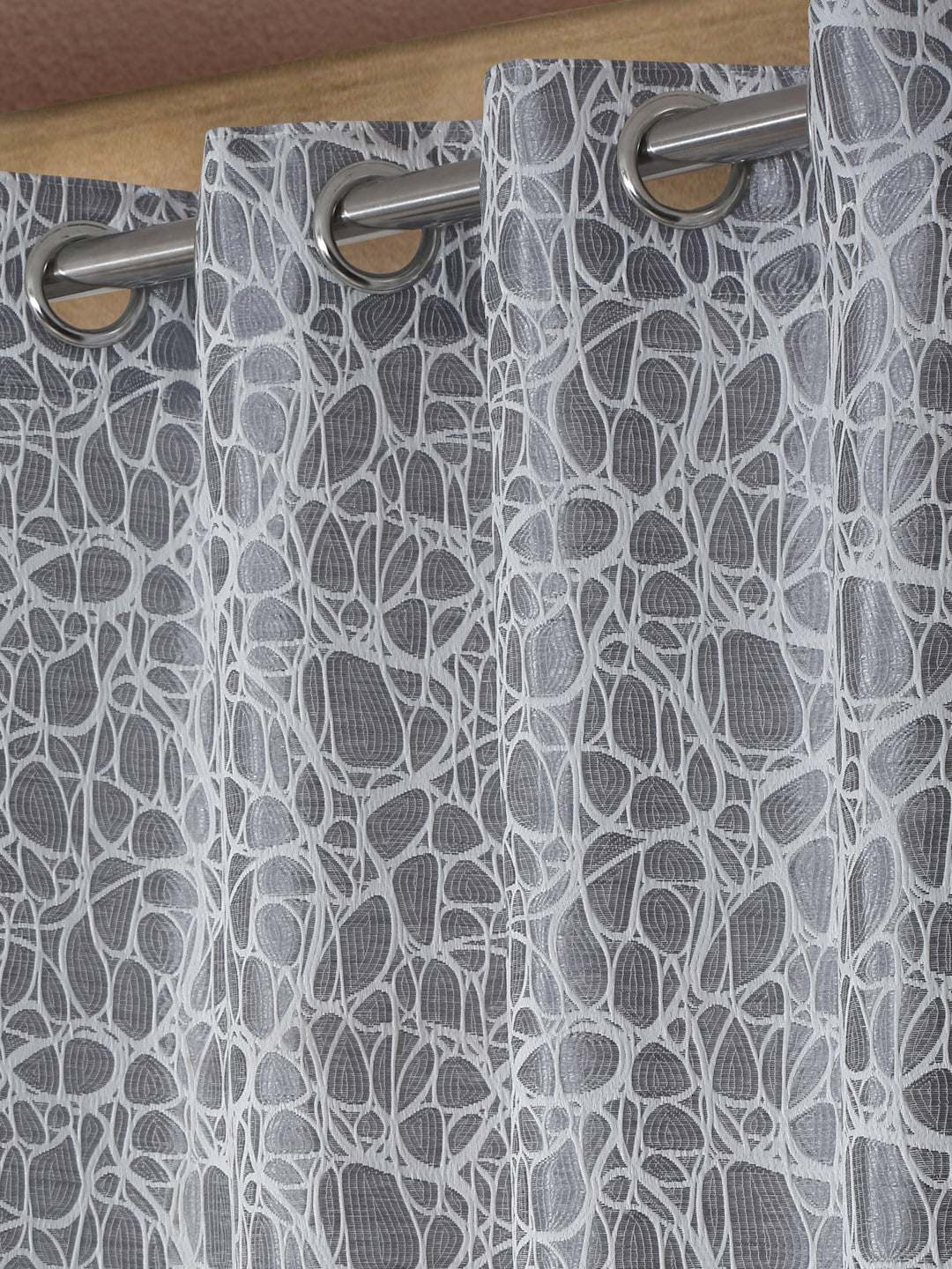 Self-Textured Geometric Pattern Polyester Curtains - Window & Door Size image 1