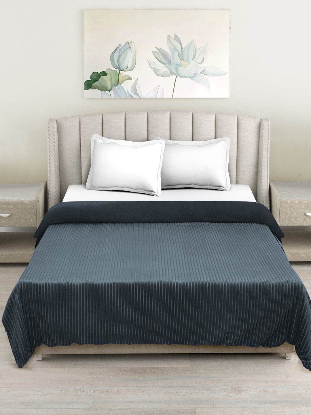 Grey Luxury Ultra Soft Embossed Sherpa Double Bed Blanket