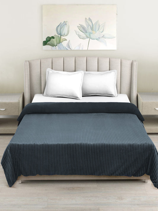 Grey Luxury Ultra Soft Embossed Sherpa Double Bed Blanket