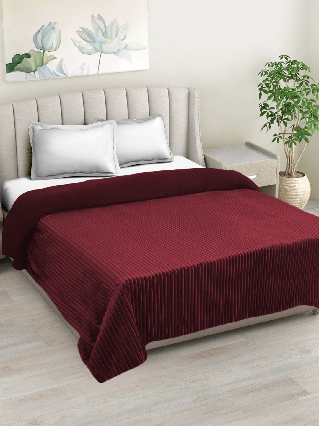 Maroon Luxury Ultra Soft Embossed Sherpa Double Bed Blanket