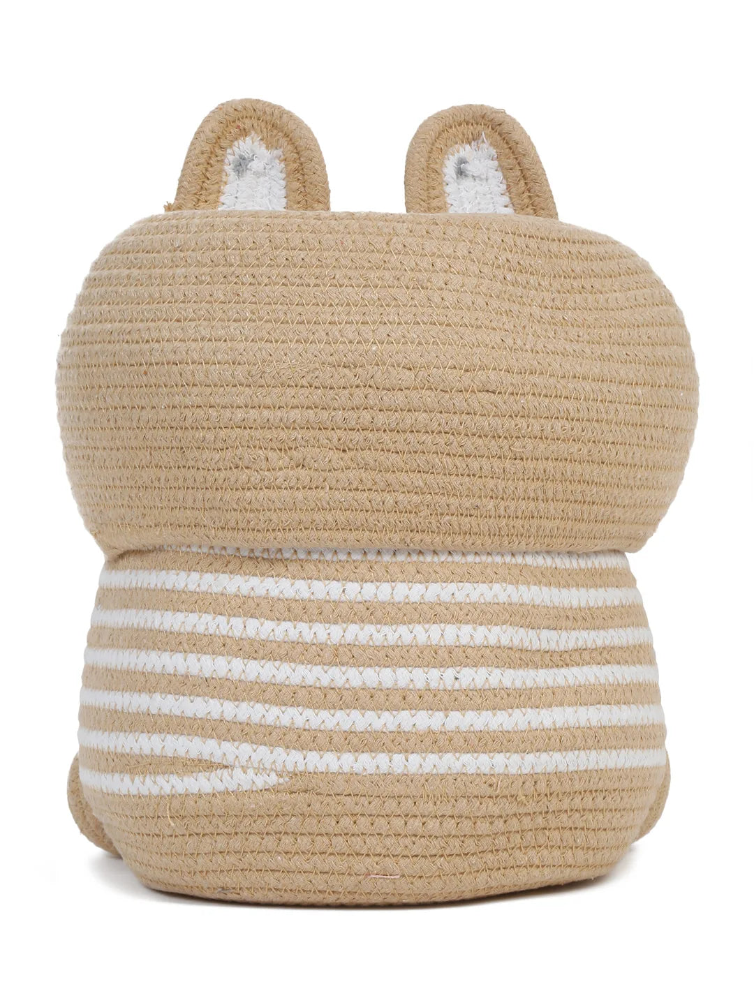 Luxury Bear Face Laundry Hamper Beige Striped Jute Cotton